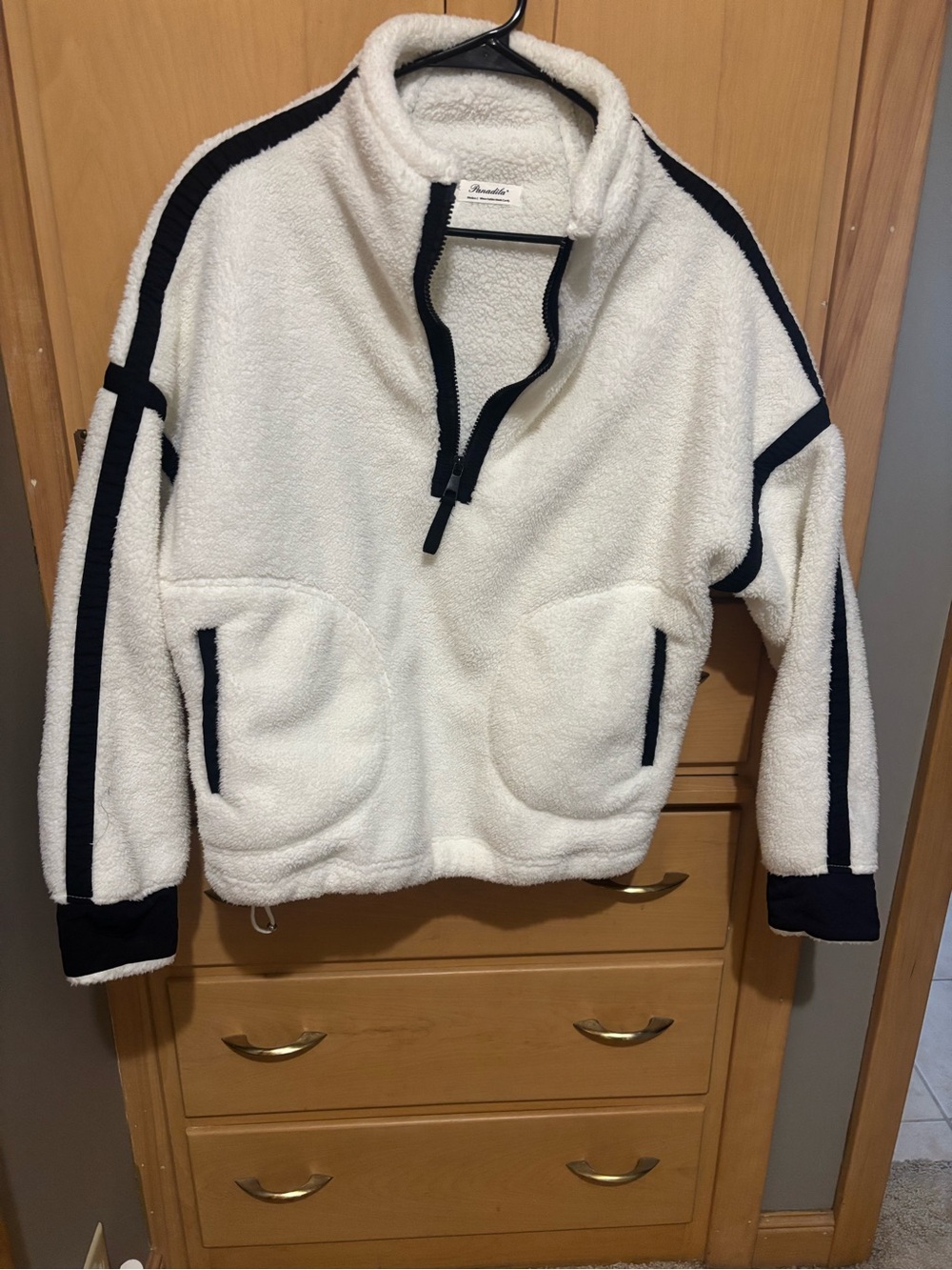 Cozy White Sherpa Pullover with Black Trim